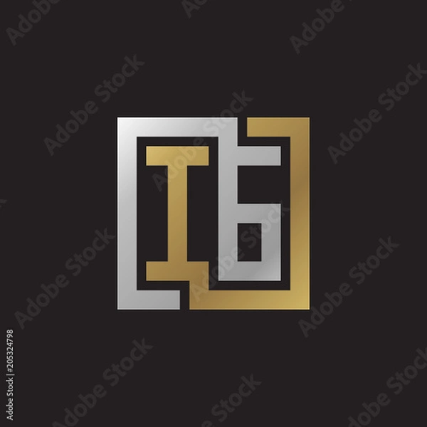 Fototapeta Initial letter IG, looping line, square shape logo, silver gold color on black background