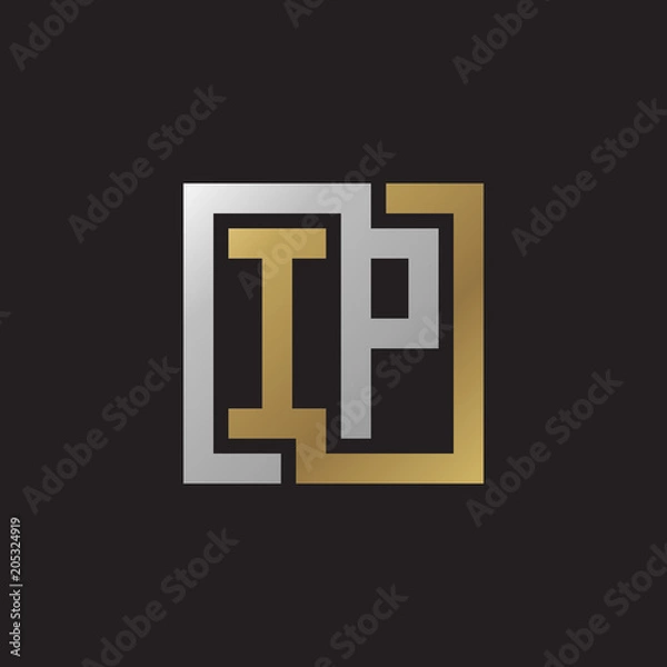 Obraz Initial letter IP, looping line, square shape logo, silver gold color on black background