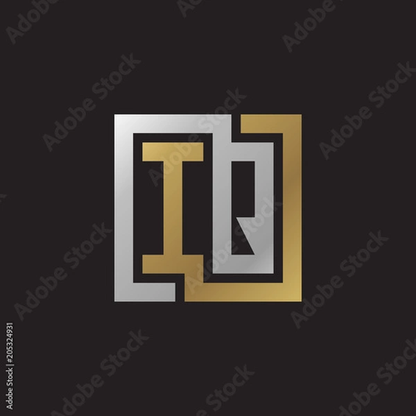 Obraz Initial letter IQ, looping line, square shape logo, silver gold color on black background