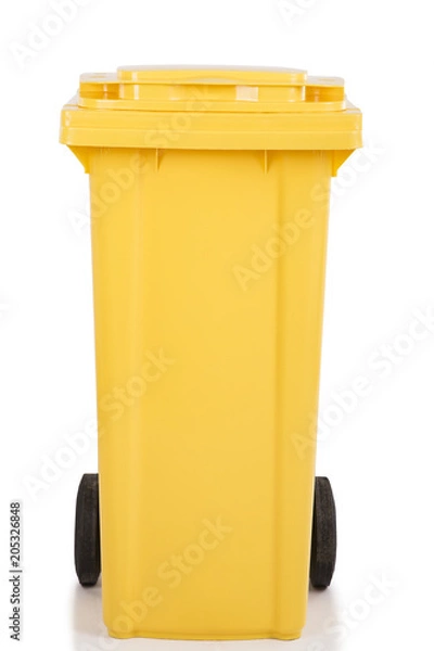 Fototapeta Empty yellow recycling bin