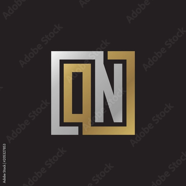 Fototapeta Initial letter ON, looping line, square shape logo, silver gold color on black background