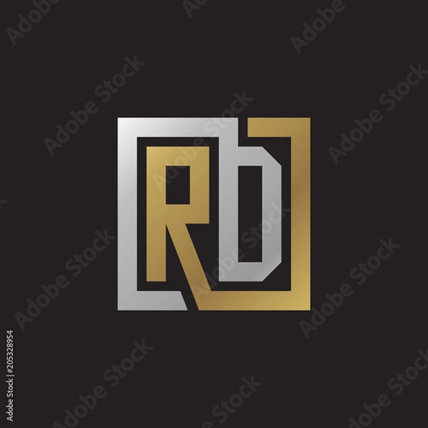 Obraz Initial letter RD, looping line, square shape logo, silver gold color on black background