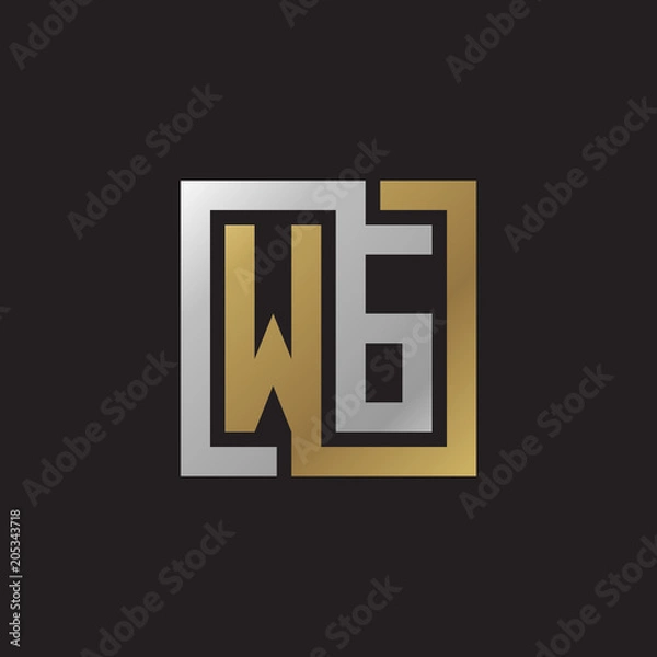 Obraz Initial letter WG, looping line, square shape logo, silver gold color on black background