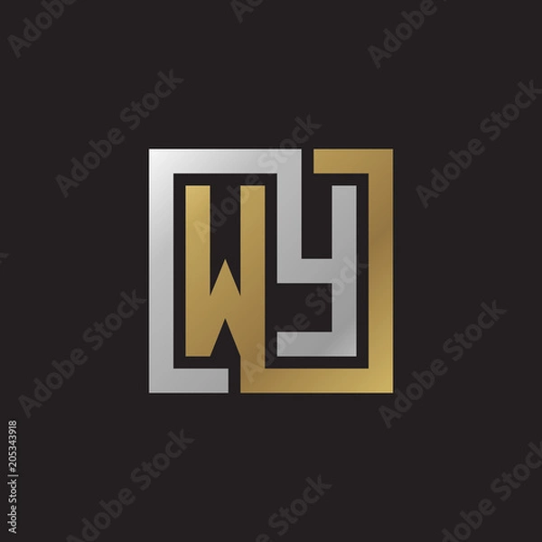 Obraz Initial letter WY, looping line, square shape logo, silver gold color on black background