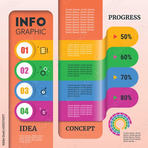 Obraz Abstract Timeline Infographic Template with Colorful Paper Art Design and Modern Business Icons. Vector Illustration
