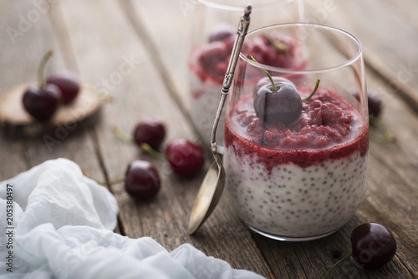 Obraz Chia pudding with cherry granita