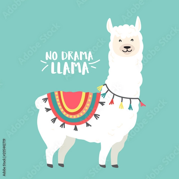 Fototapeta Cute cartoon llama vector design with No prob llama motivational quote