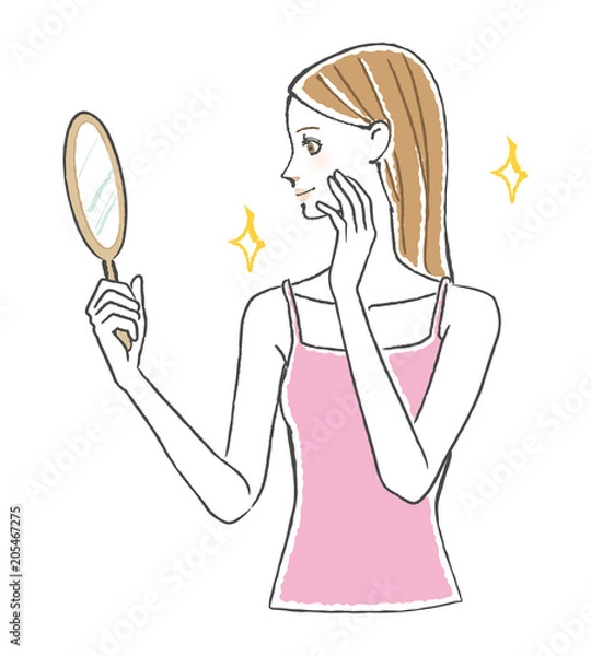 Obraz 鏡を見る女性 嬉しい