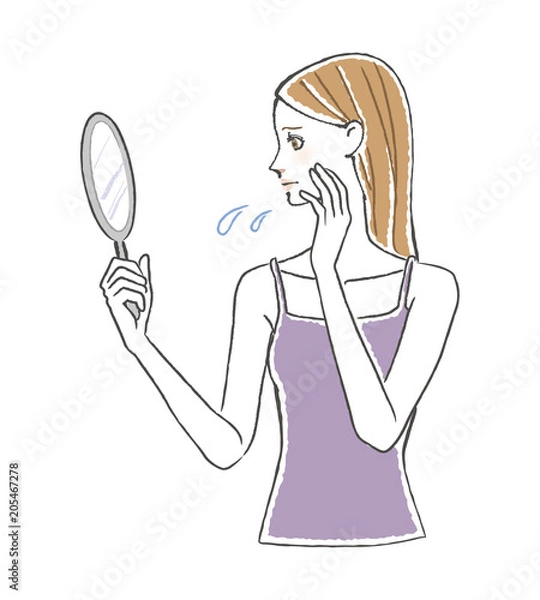 Fototapeta 鏡を見る女性 悩む