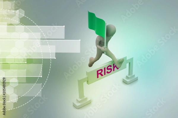 Obraz person jumping over word risk with flag