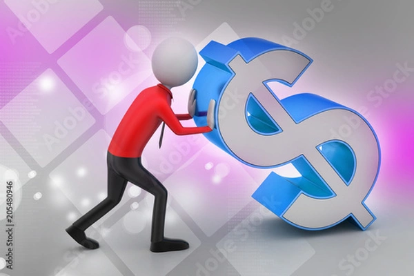 Obraz 3d man pushing the dollar sign