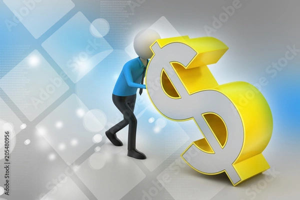 Obraz 3d man pushing the dollar sign