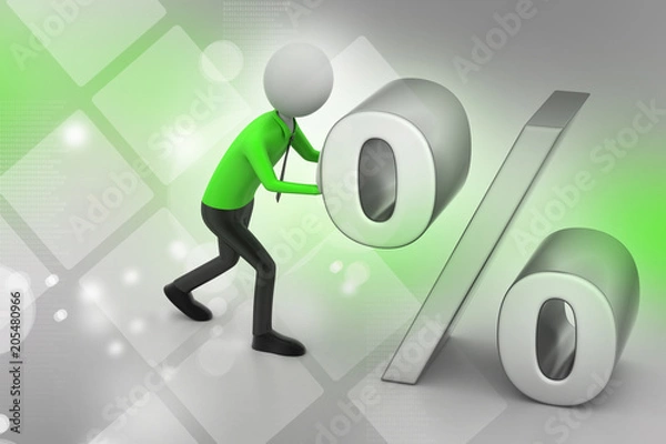 Obraz 3d man pushing percent sign