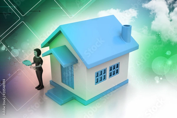 Obraz 3d women with home and key