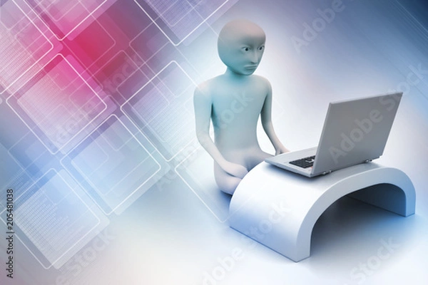 Obraz 3d man in meditation with laptop