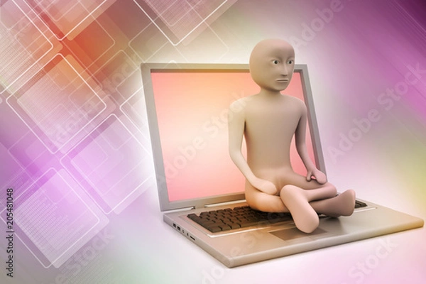 Obraz 3d man in meditation with laptop