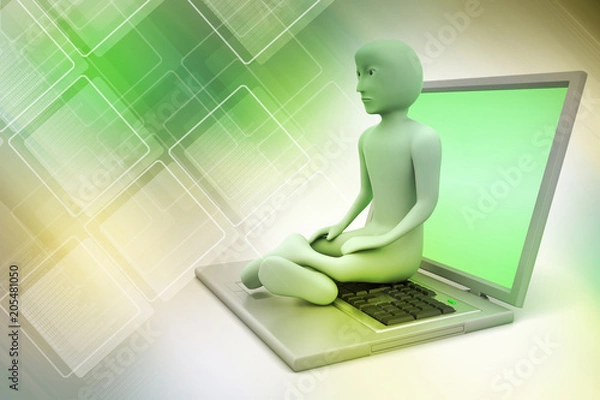 Obraz 3d man in meditation with laptop