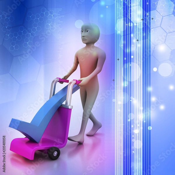 Obraz man with trolley for delivering right mark