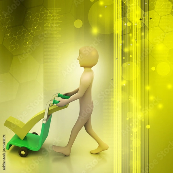 Obraz man with trolley for delivering right mark