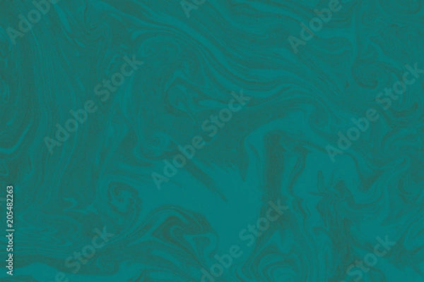 Fototapeta Suminagashi marble texture hand painted with teal ink. Digital paper 1451 performed in traditional japanese suminagashi floating ink technique. Majestic liquid abstract background.
