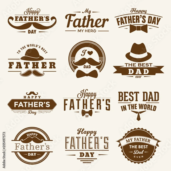Fototapeta Kolekcja Happy Father's Day Design - zestaw dwunastu brązowych, kolorowych wzorów z okazji Dnia Ojca na jasnym tle