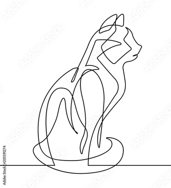 Obraz Cat Continuous Line vector Cartoon