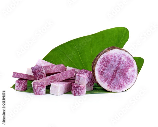 Fototapeta stick and cube of taro root isolated on white background