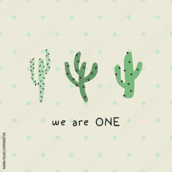 Obraz We are one cute cactus print poster. A playful, modern, and flexible print for brand who has cute and fun style. Happy, bright, and magical mood.