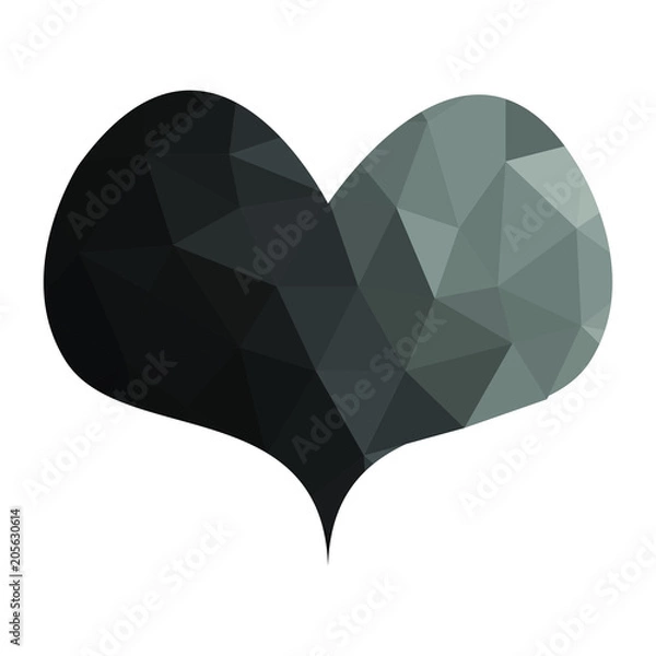 Fototapeta Black heart icon for your amazing design. Creative Shape of heart for Valentine day with overlay polygonal texture. Triangular brith heart.