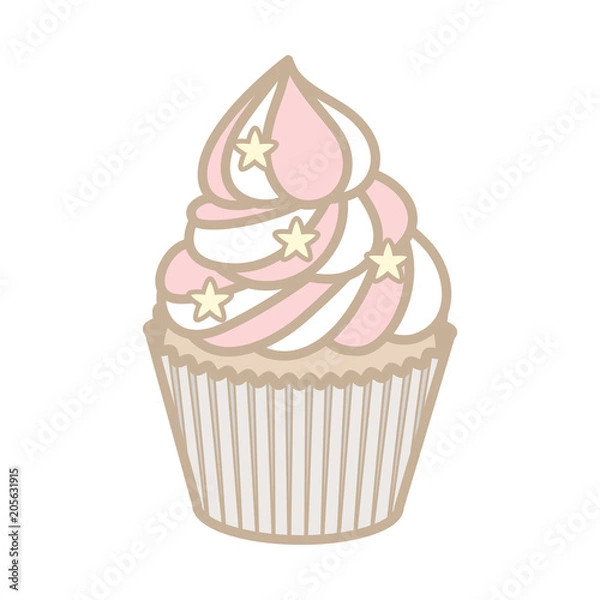 Obraz Cute cupcake with star isolated on white background in pastel.