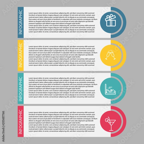 Fototapeta Birthday and party infographic with icon 4 step, for presentatio