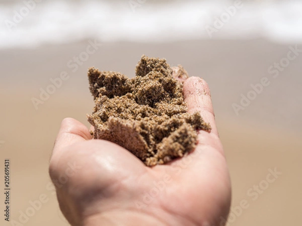 Fototapeta Wet beach sand in a hand 