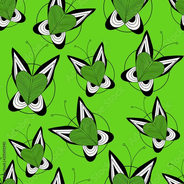 Obraz butterfly seamless pattern on a green background