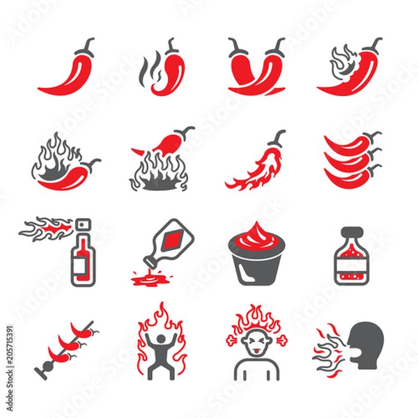 Fototapeta Chilli,Savory,Hot icon set