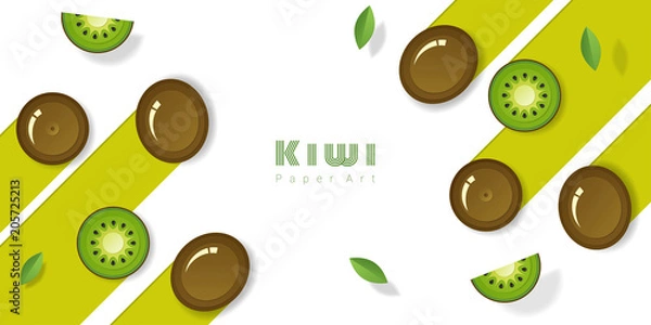 Obraz Tło świeżych owoców kiwi w stylu sztuki papieru, wektor, ilustracja