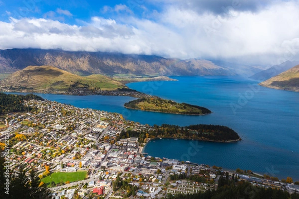 Fototapeta Aerial view of Queentown, New Zealand.