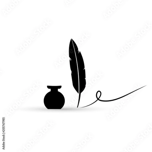 Obraz Inkwell and feather pen vector illustration.