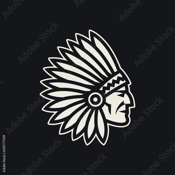 Obraz American native chief head icon. Indian logo