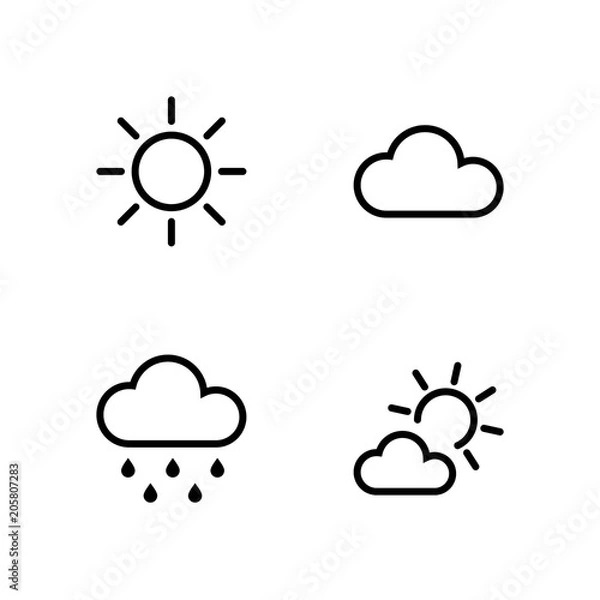 Obraz Set weather sun cloud Line icon stock vector illustration. Editable Stroke. 100x100 Pixel Perfect