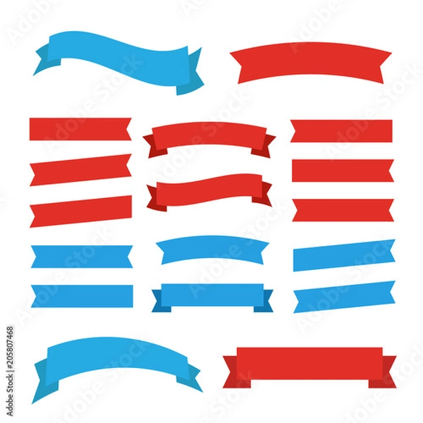 Fototapeta Cartoon ribbon set vector illustration. Banner ribbon vector set. Colored ribbon for decoration