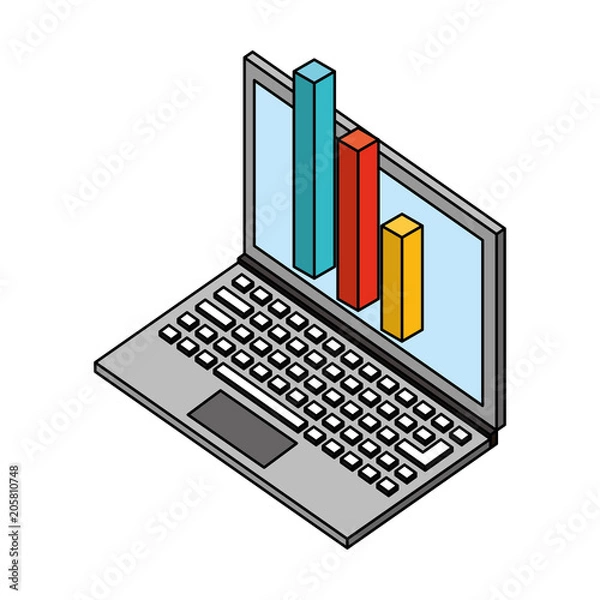 Fototapeta laptop statistic financial chart isometric design vector illustration