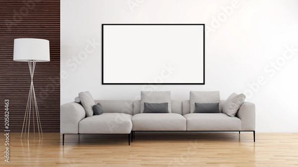 Fototapeta Modern bright interiors apartment with mockup poster frame 3D rendering illustration