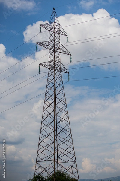 Fototapeta Electricity transmission, high voltage, power lines, electricity