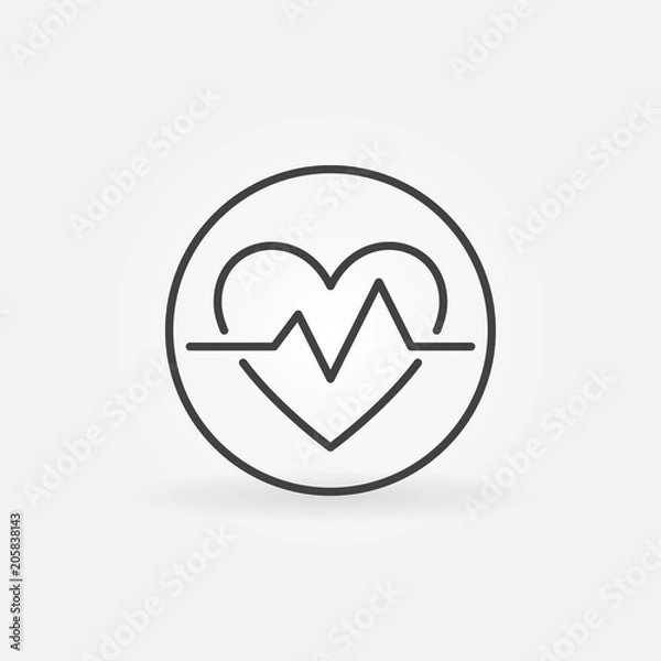 Fototapeta Heartbeat in circle vector icon in thin line style