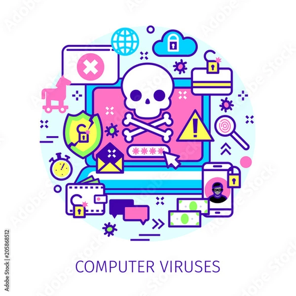 Fototapeta Concept of virus, piracy, hacking and security.