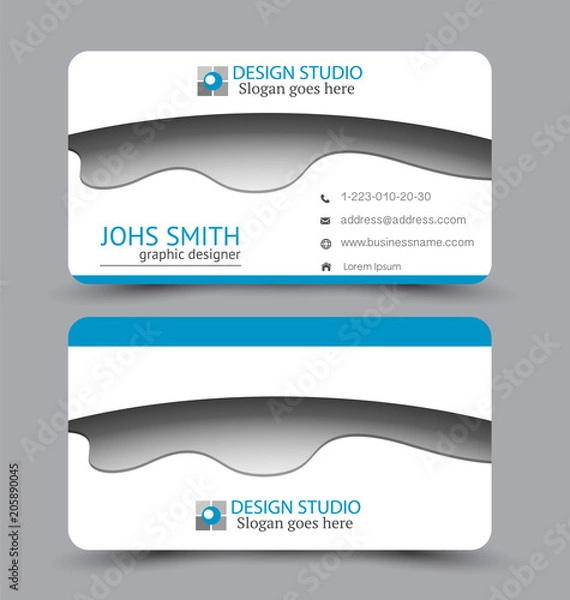 Fototapeta Business card set template for business identity corporate style. Vector illustration. Blue color.