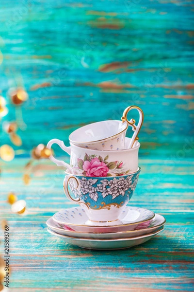 Fototapeta Beautiful shabby chic antique cups