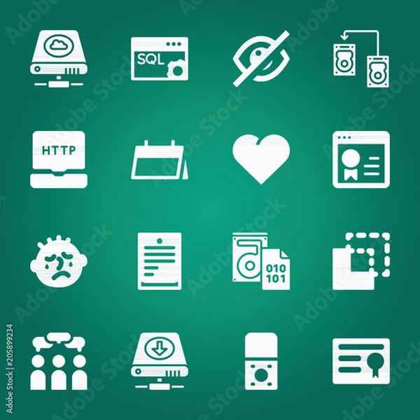 Fototapeta Filled interface 16 vector icons set. 16 icons page symbol for your web site design. logo, app, ui, illustration, eps10