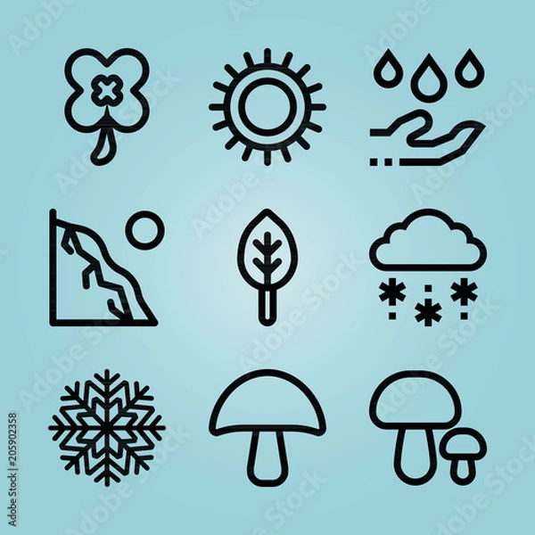 Fototapeta Outline nature 9 vector icons set. 9 icons page symbol for your web site design. logo, app, ui, illustration, eps10