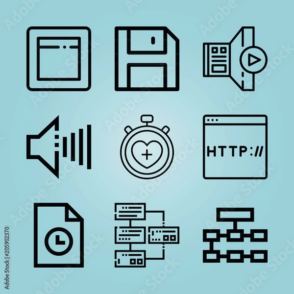 Fototapeta Outline interface 9 vector icons set. 9 icons page symbol for your web site design. logo, app, ui, illustration, eps10